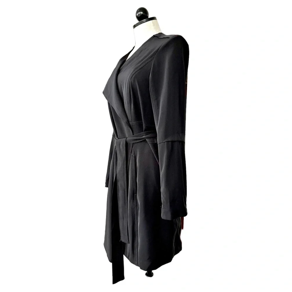Rachel Zoe True Wrap Trench Coat Dress Long Sleeve Black Size Small - Picture 7 of 16
